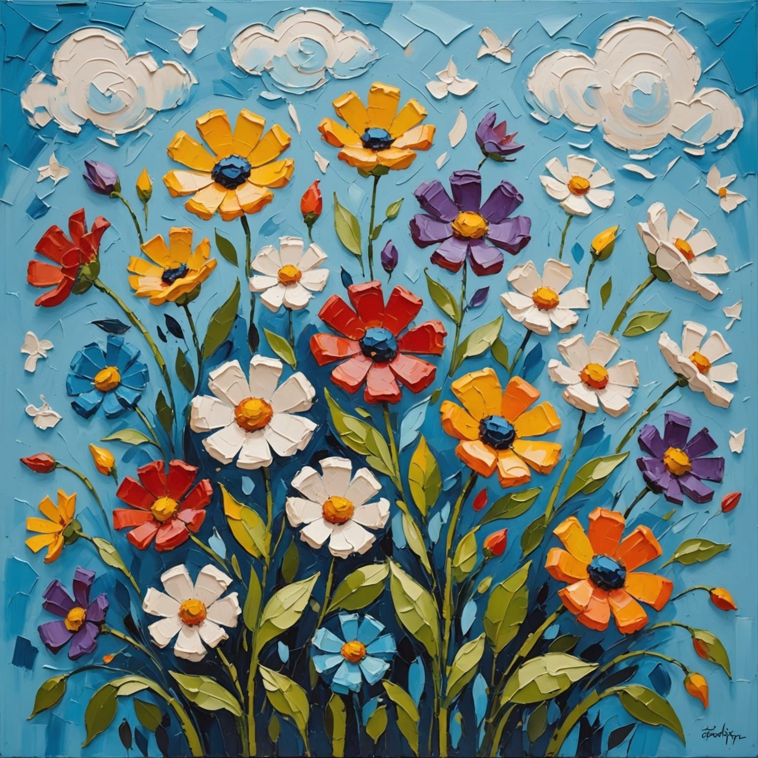 Impasto Flower Painting with Thick Chunky Clouds