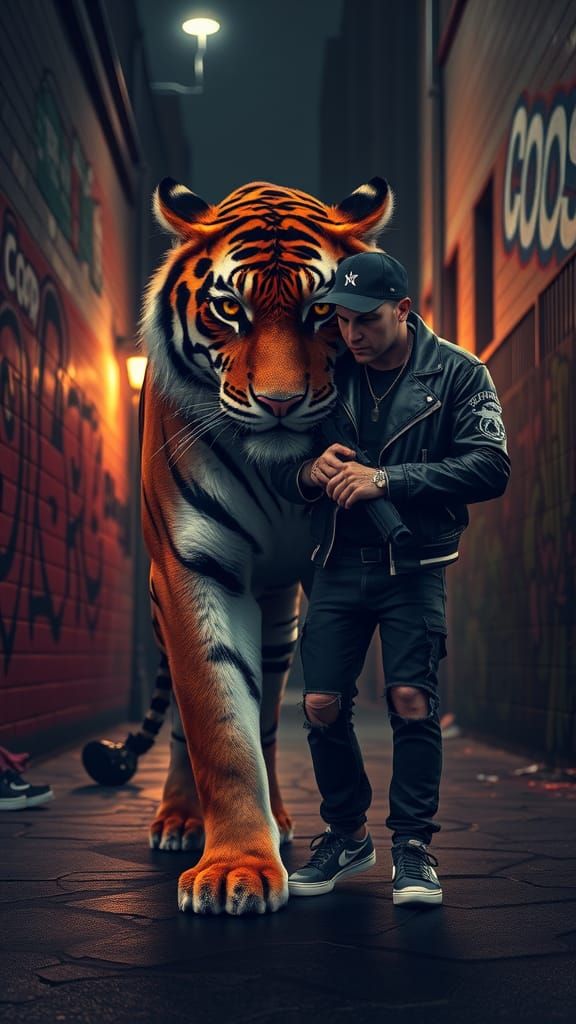 Tiger Stares Down Gangster in Gritty Alleyway