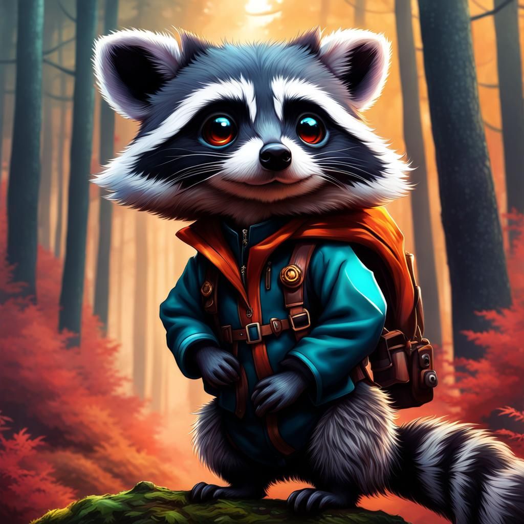Chibi Racoon Portrait in Fantasycore Style