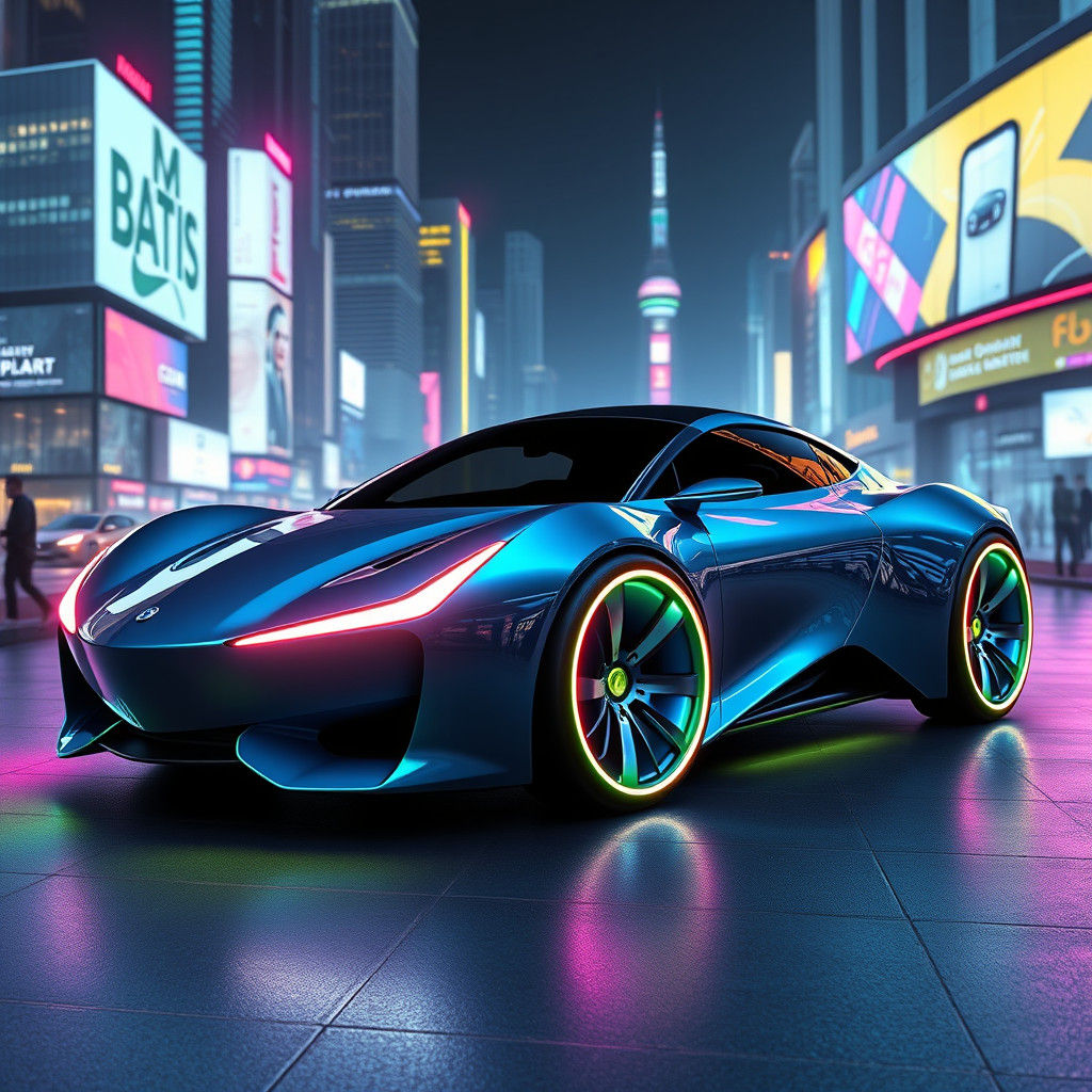 Futuristic Car Design in Cyberpunk Cityscape
