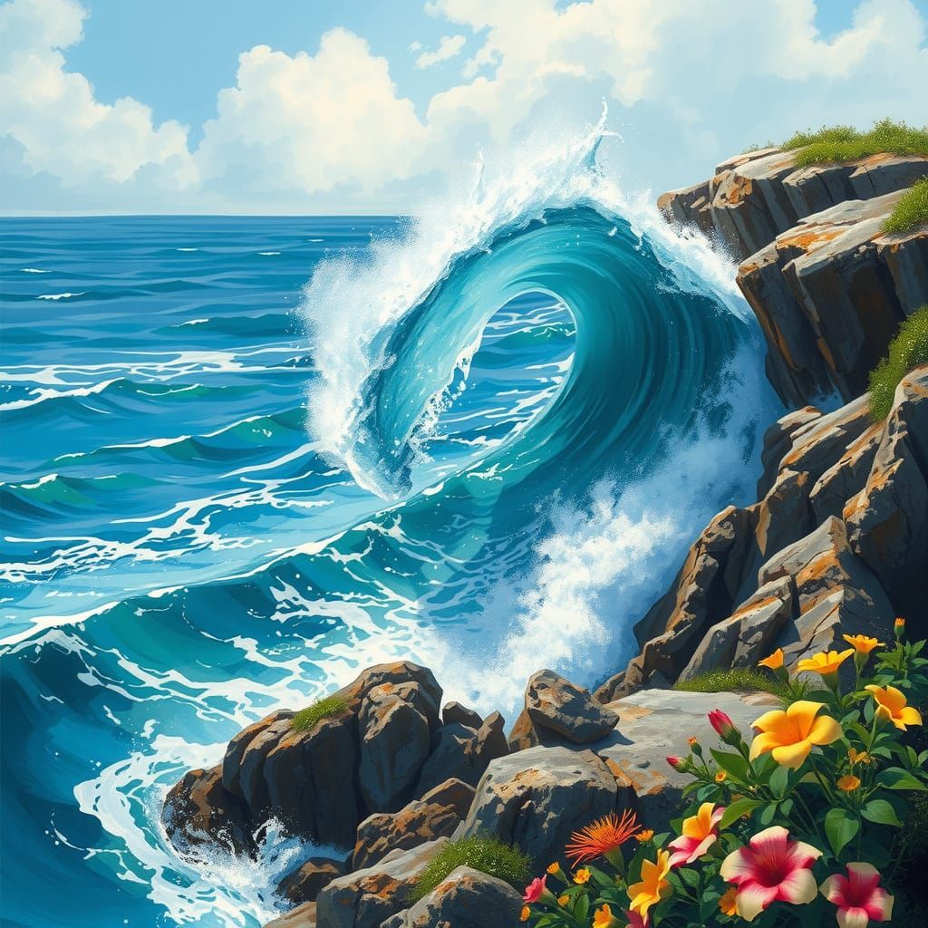 Majestic Wave Dances Across Turquoise Ocean