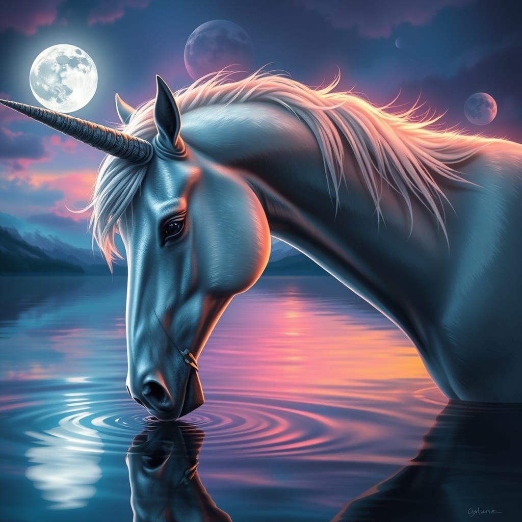 Majestic Unicorn Basks in Moonlit Serenity