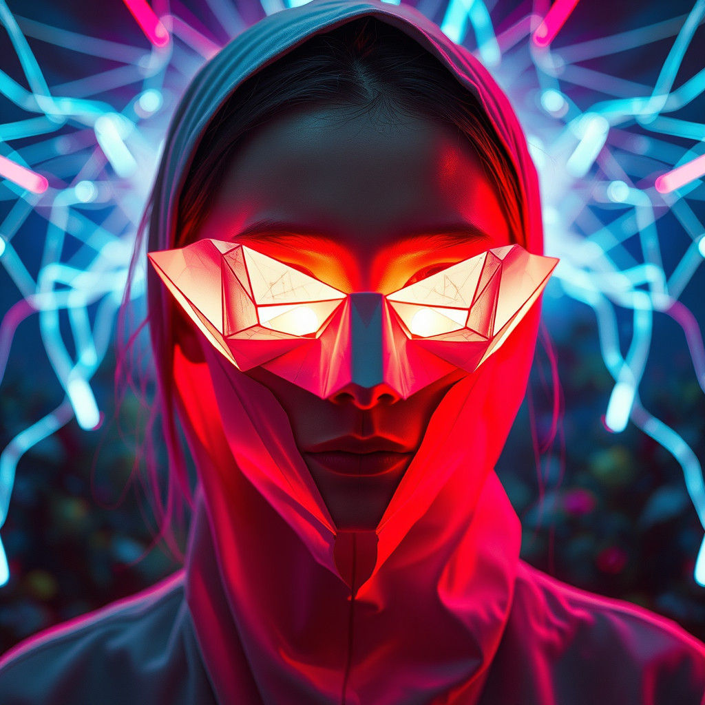Ethereal Futuristic Portrait with Origami Mask