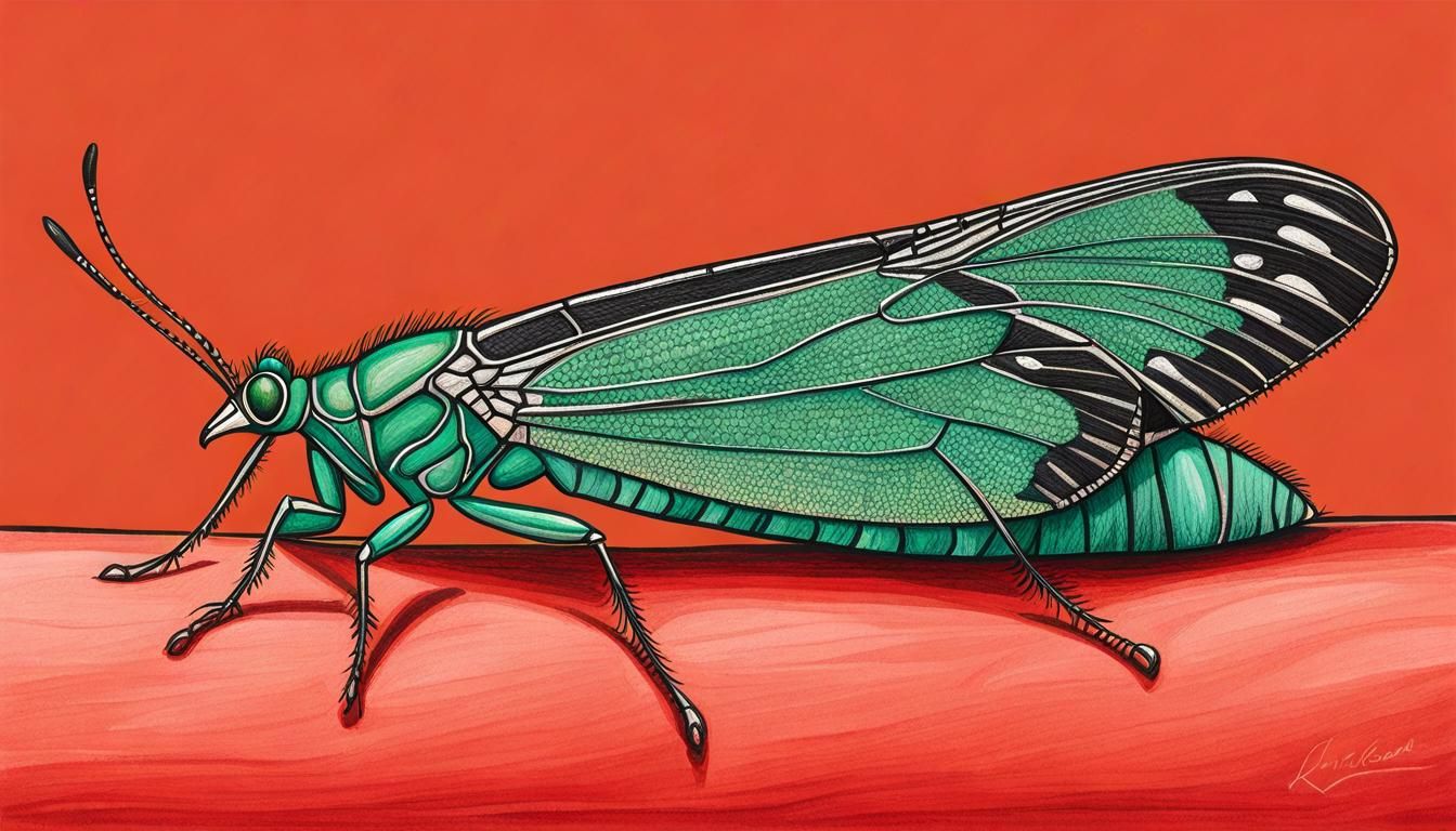 Green Lacewing in Colored Pencil Style