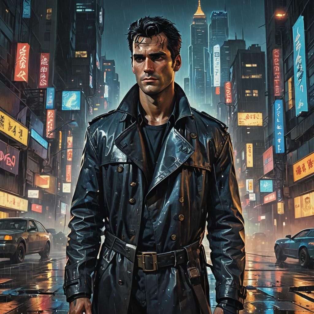 Ash Williams in Cyberpunk Cityscape with Boomstick