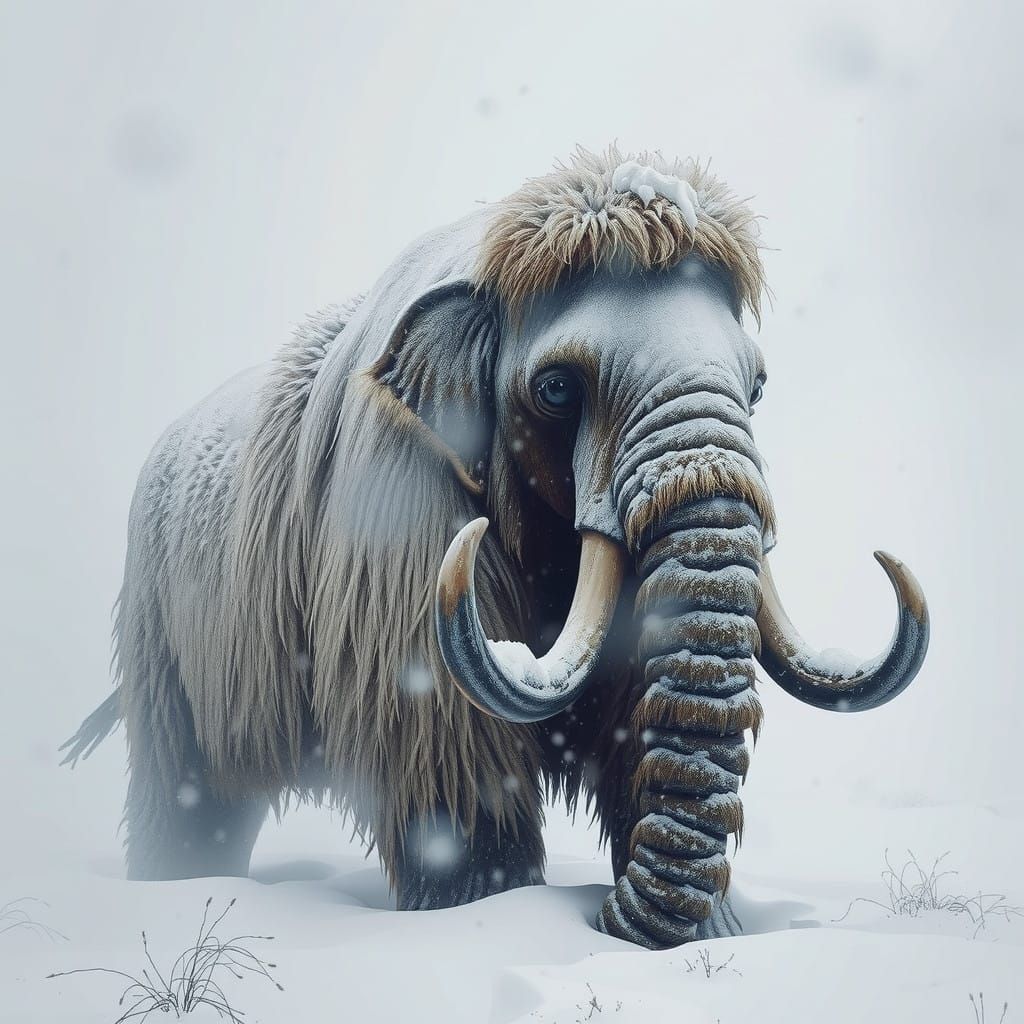 Mammoth in Blizzard Landscape