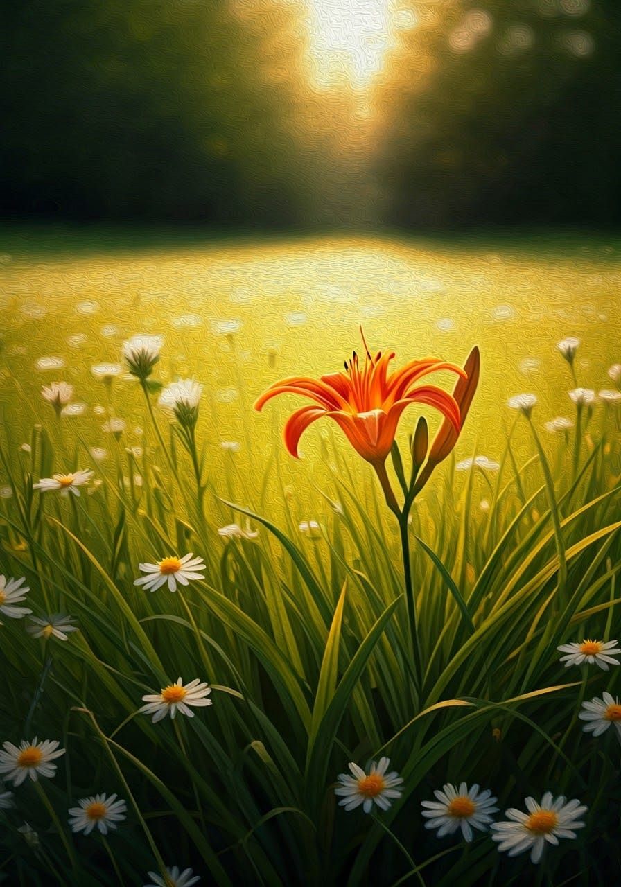 Dreamy Meadow with Majestic Orange Lily and Fiery Flame