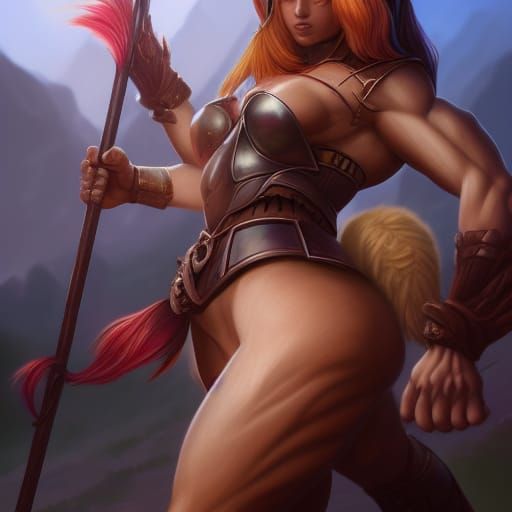 Muscular Fantasy Female Warrior: Detailed Matte Painting