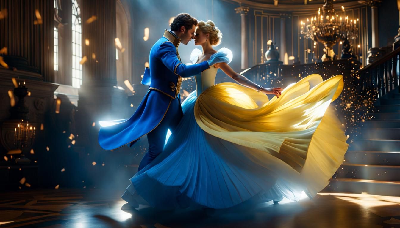 Cinderella and Prince Charming Dancing: Hyperrealistic Splas...