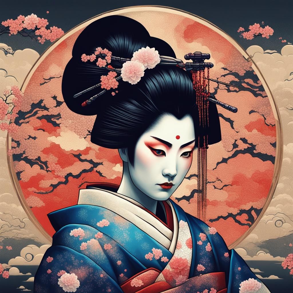 Geisha Samurai Bio Art: Infinite Consciousness and Sunset
