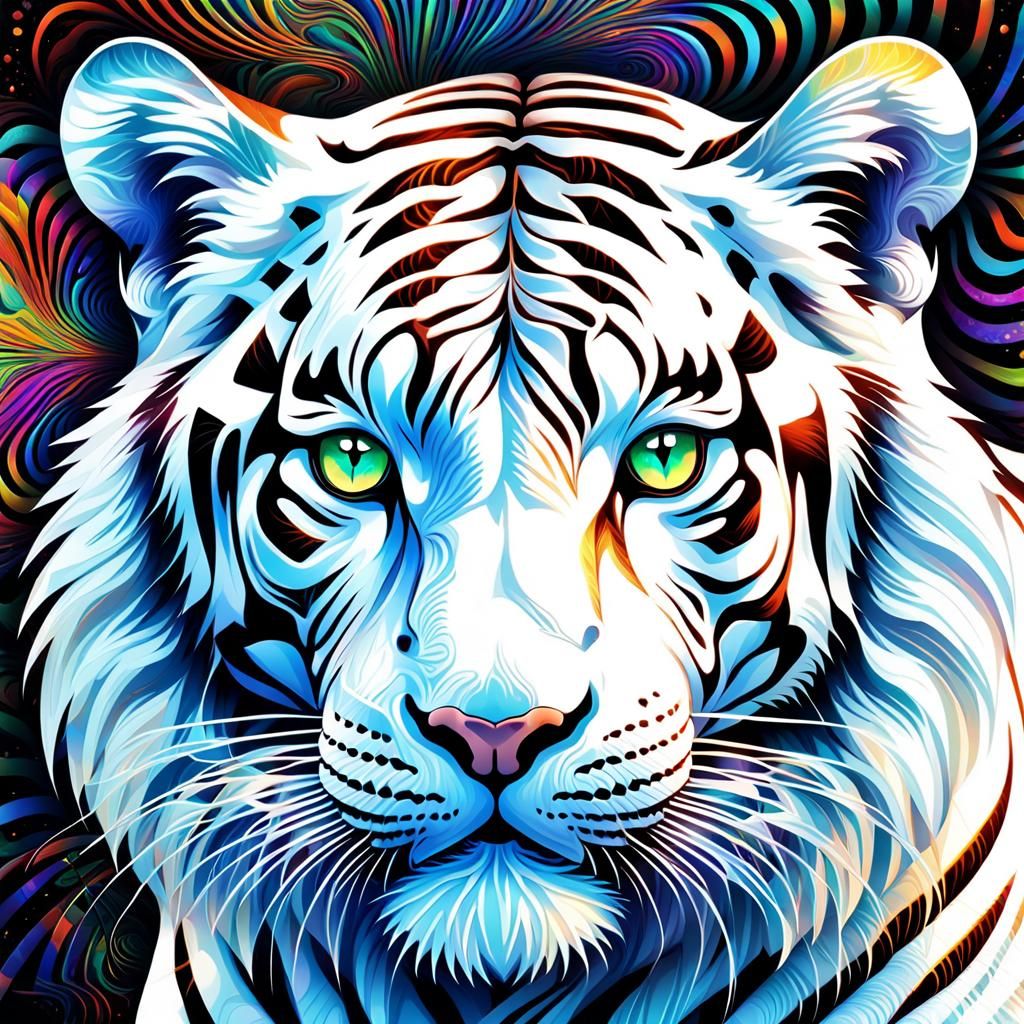 Majestic White Tiger in Abstract Fractal Art