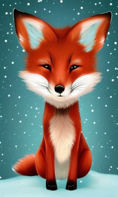 Adorable Christmas Fox Portrait in Cartoon Style