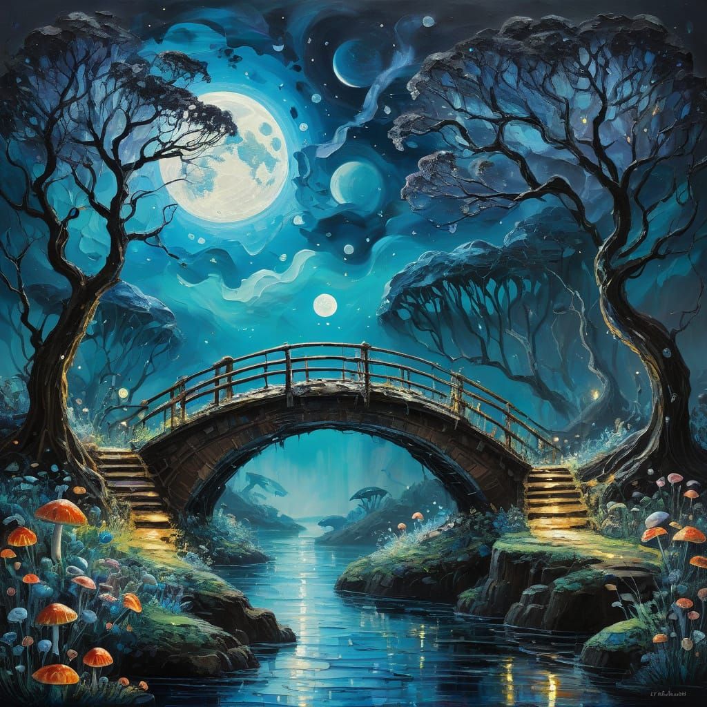 Cosmic Bridge in Vibrant Impasto Style