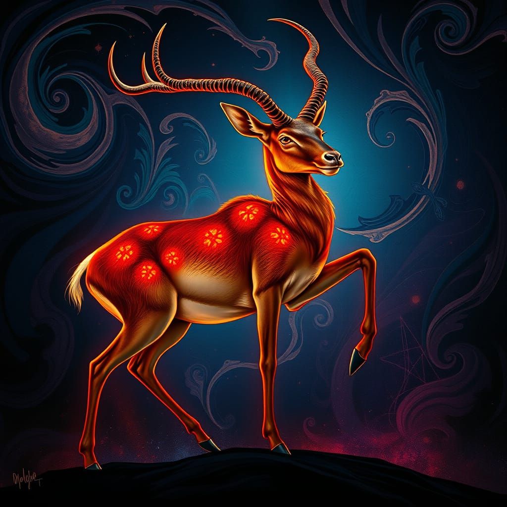 Surreal Antelope with Glowing Vacuum Tubes in Art Nouveau St...