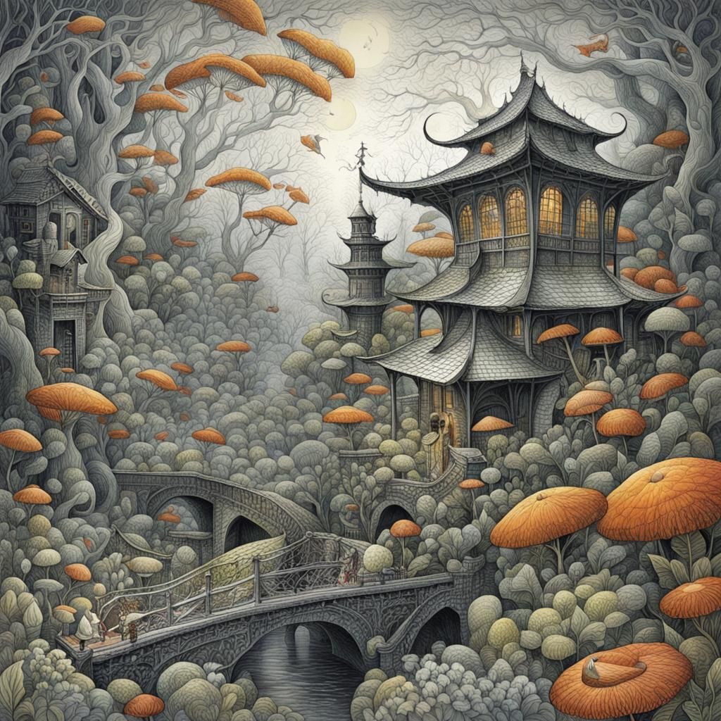 Whimsical Dark Fantasy Scene