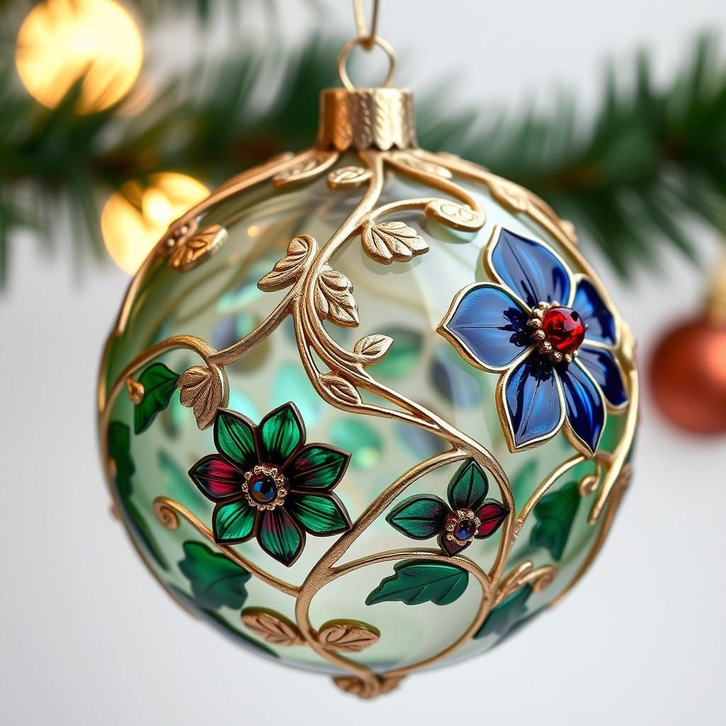 Luxurious Art Nouveau Christmas Ball with Floral Motifs and....