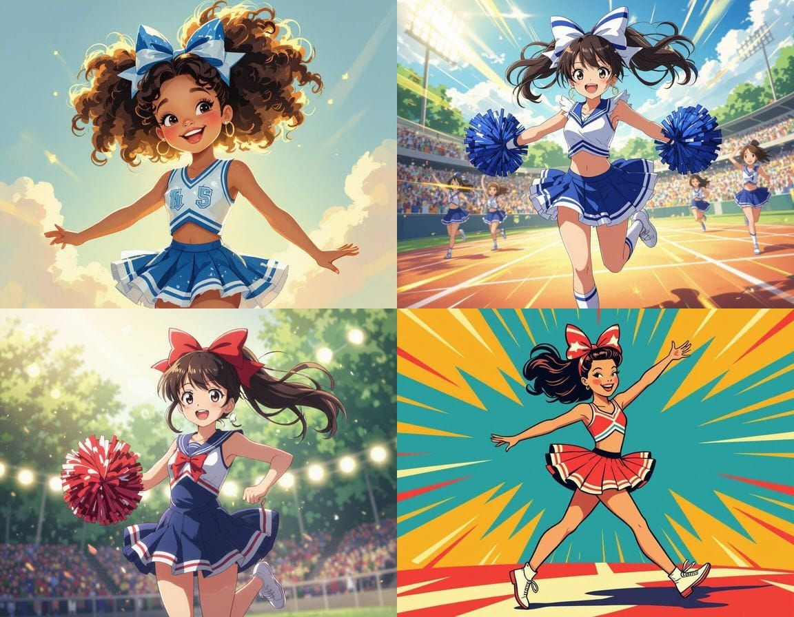 Cute Cheerleader with Large Hair Bow Prancing