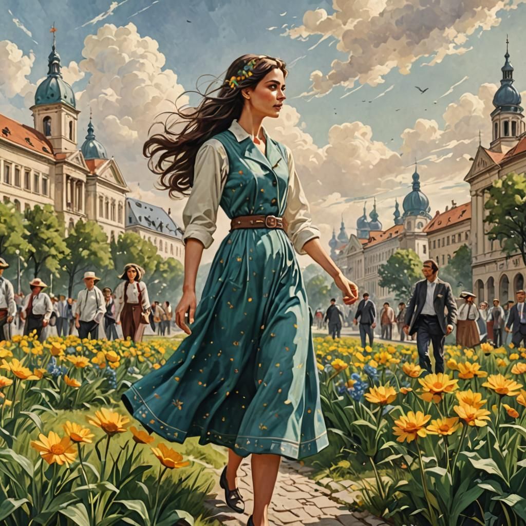 Woman in Love in Autumn Field: Neomodernism