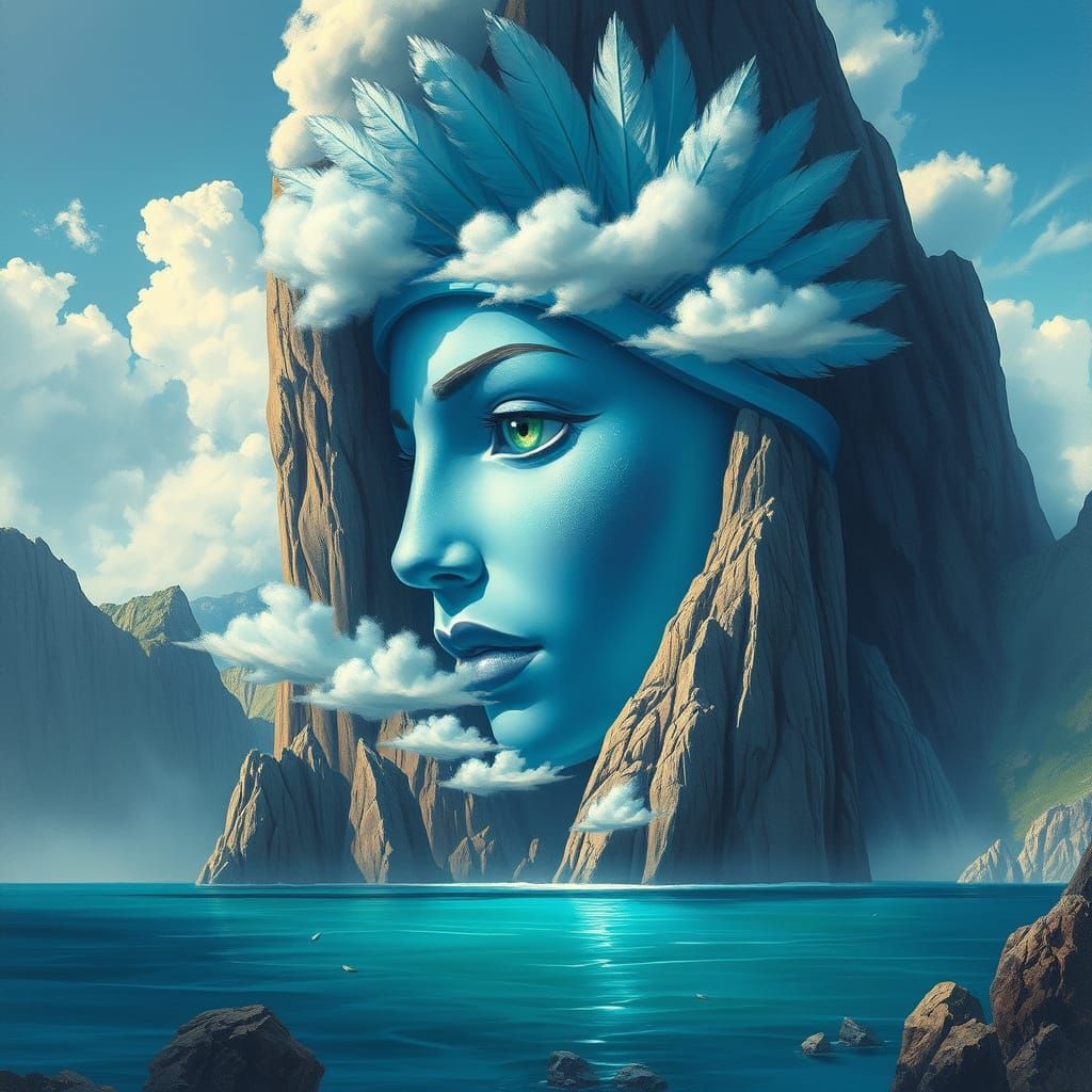 Colossal Face Carved into Mountainside Near Sea