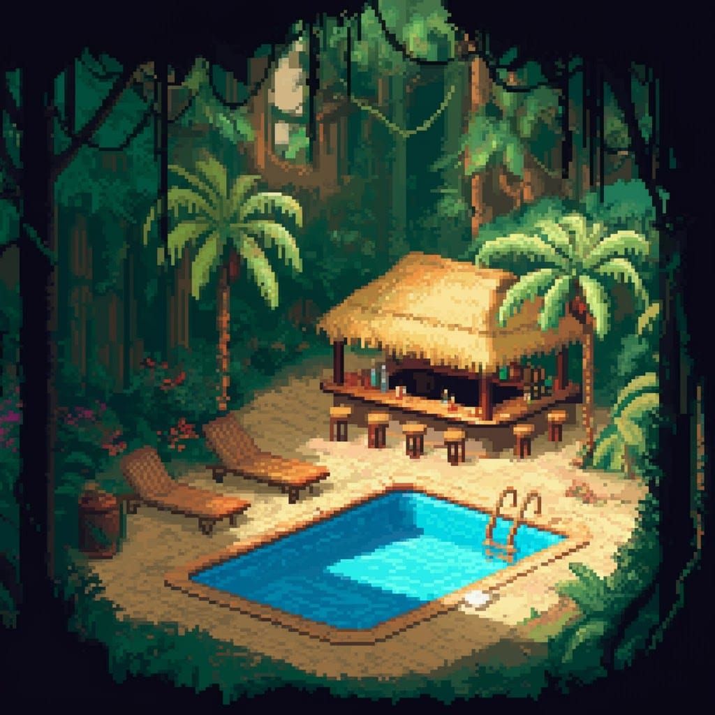 8-Bit Tropical Lounge Pixel Art
