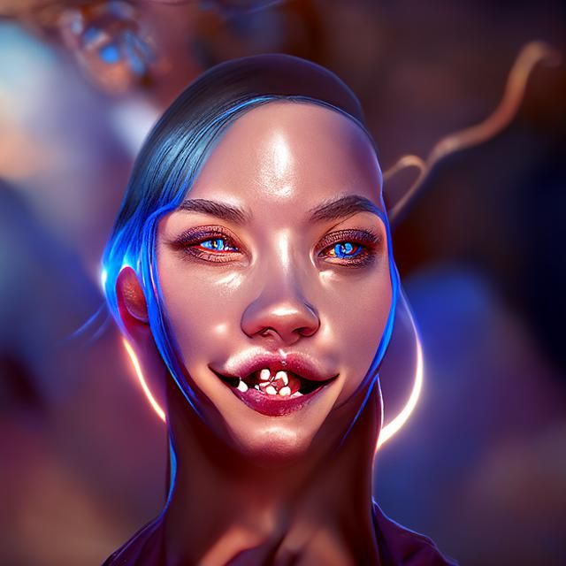 Blue Alien Female Portrait in Detailed 3D