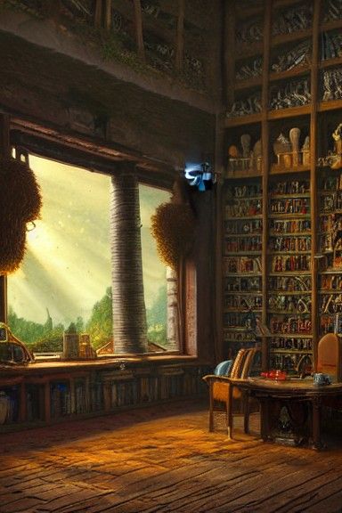 Wizard's Workshop Interior in Pointillism Style