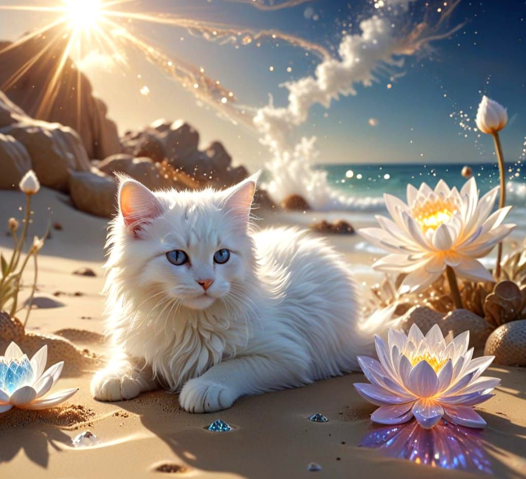 Fluffy Kitten & Celestial Lotus in Surreal Portal