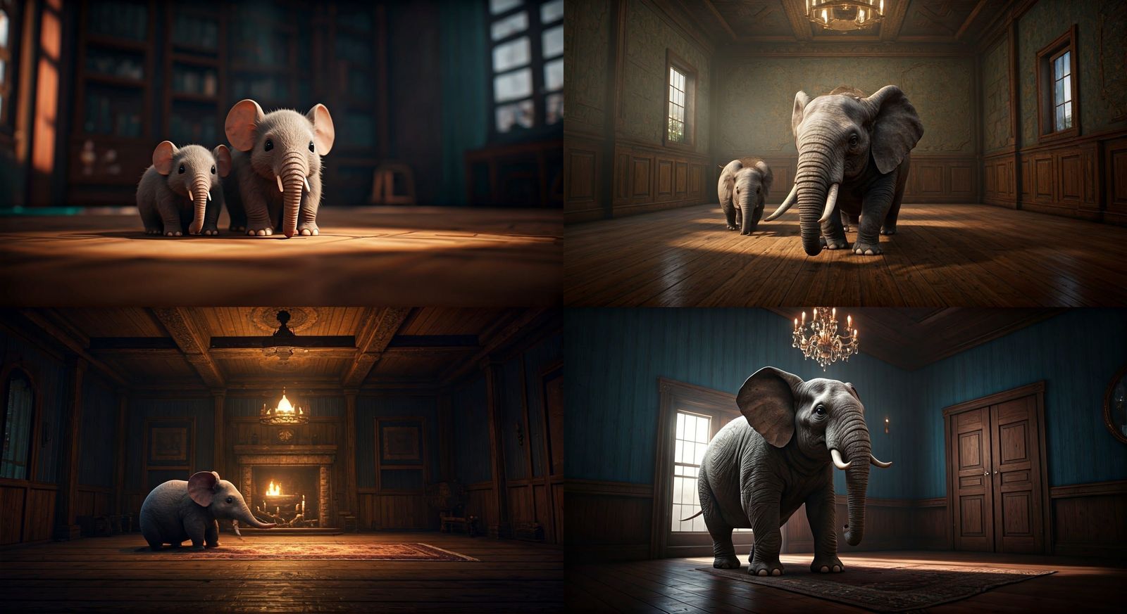 Miniature Elephants in a Whimsical House