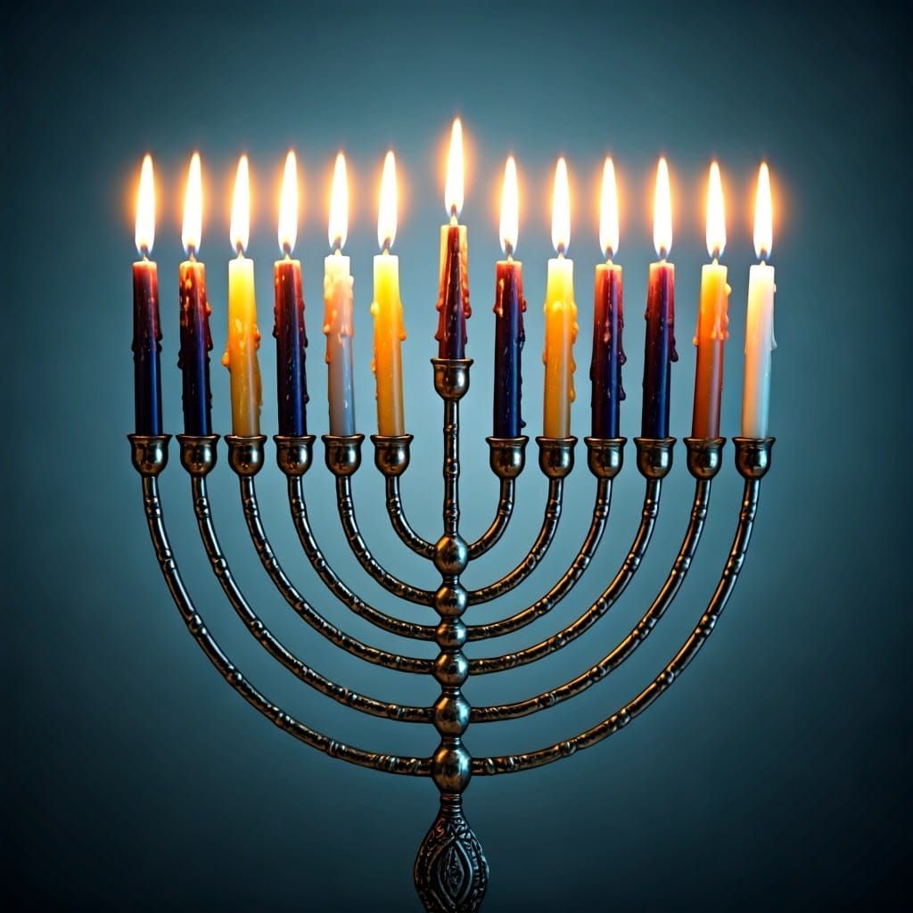 Elegant Hanukkah Menorah with Oil Candles in Soft Light