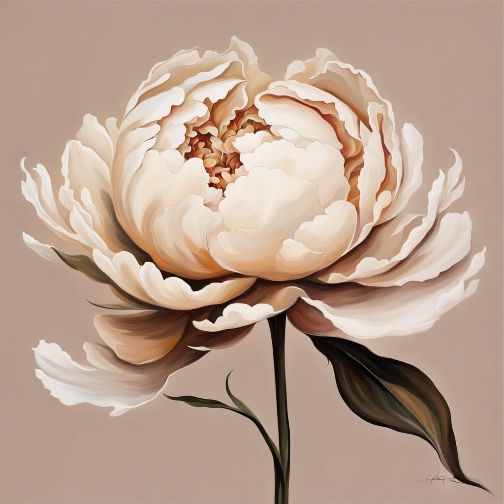 Cream Peony Painting: Abstract Floral Art