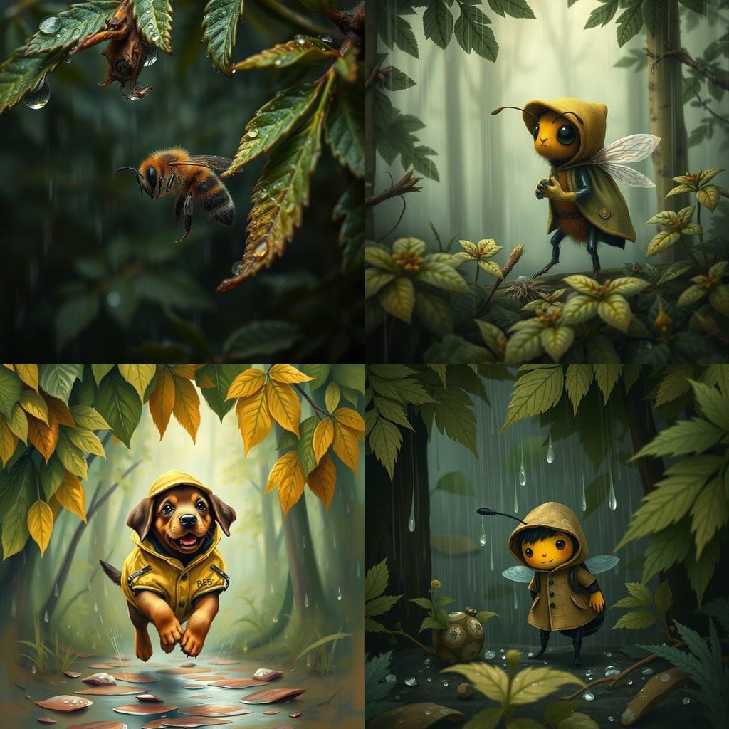Realistic Bee Sheltering from Rain in Forest