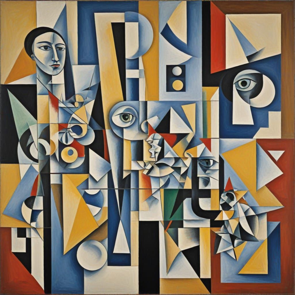 Cubist Masterpiece with Disjointed Forms and Vibrant Colors