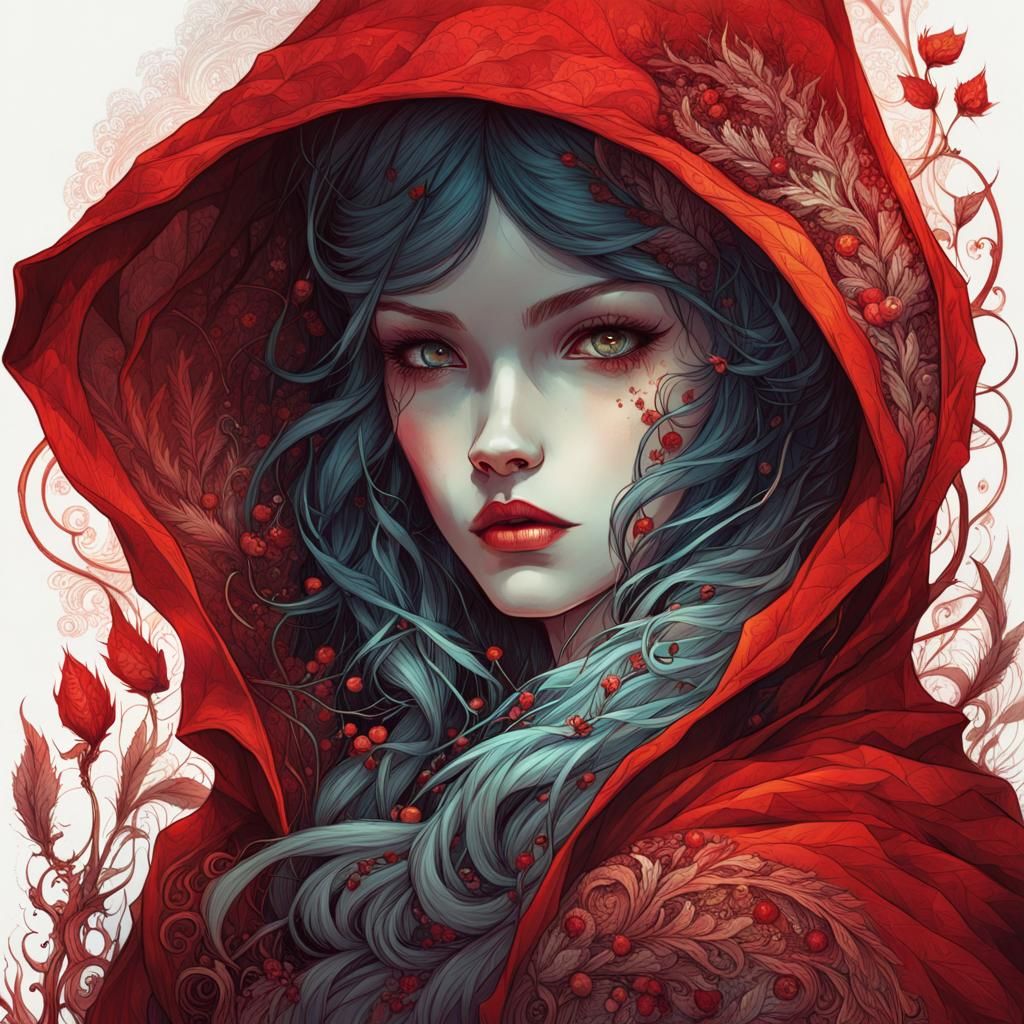 Red Riding Hood as Werewolf: Detailed Digital Painting