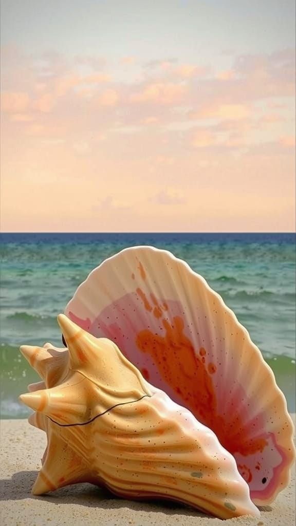 Stunning Kodachrome Beach Scene with Weathered Conch Shell