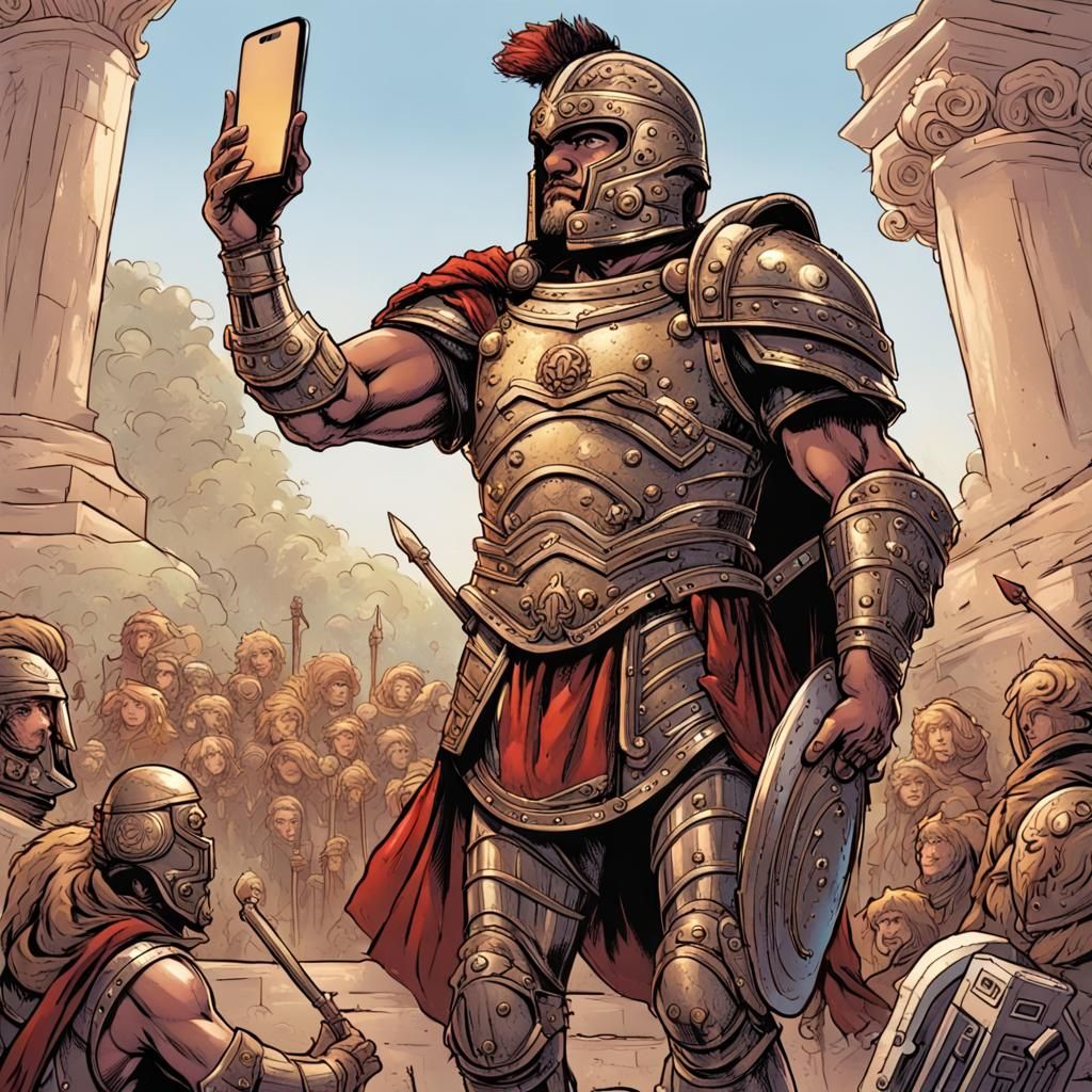Greek Hoplite Selfie in Comic Book Art Style