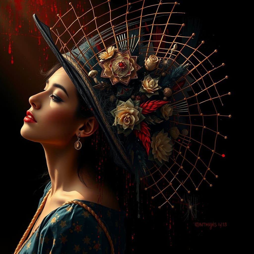 Abstract Monochromatic Woman Portrait with Crimson Accent