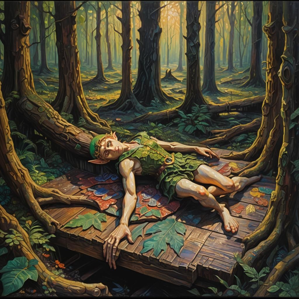 Elf Laid in State: Neo-Impressionist Oil Painting