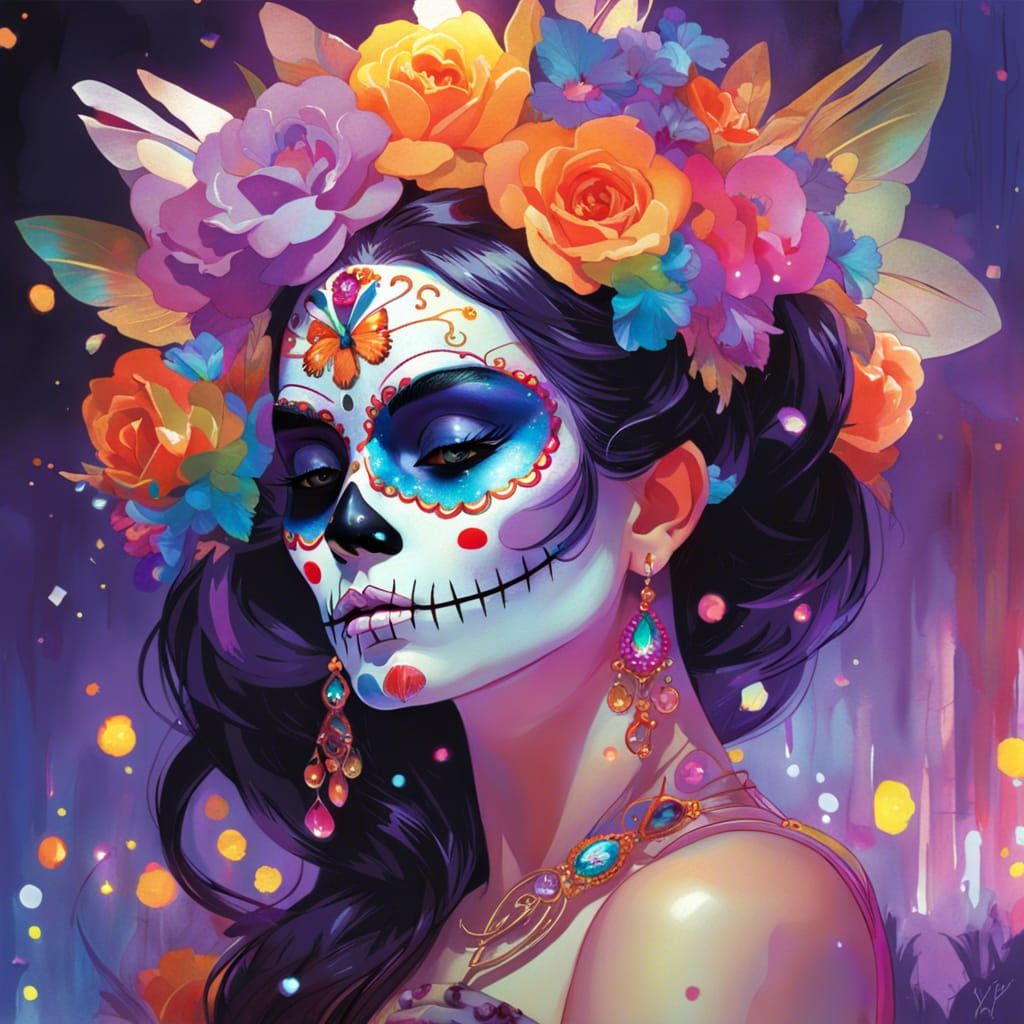 Glowing Day of the Dead Fairy with Crystals