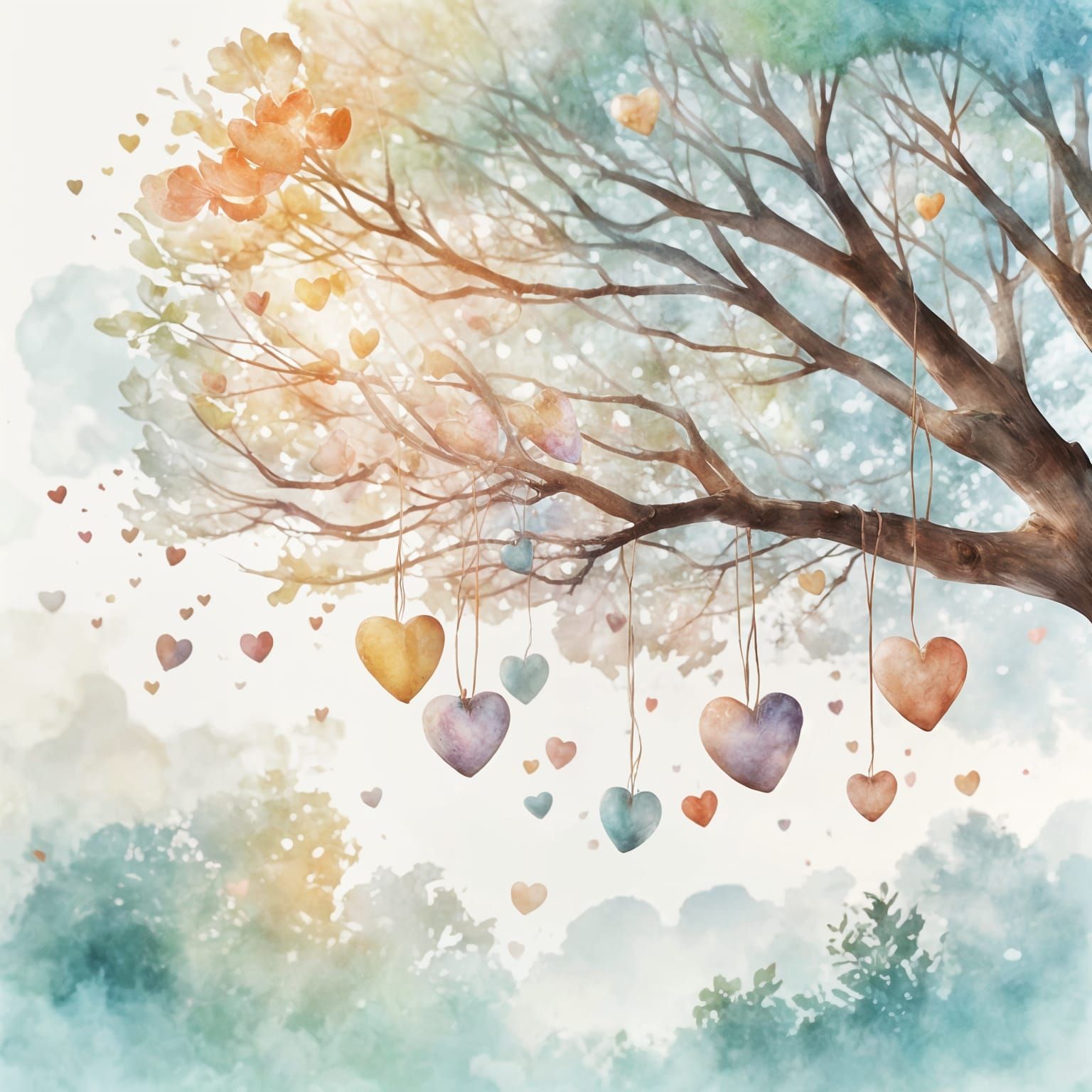 Surreal Heart Balloons Dangle in Soft Focus Heavenly Light
