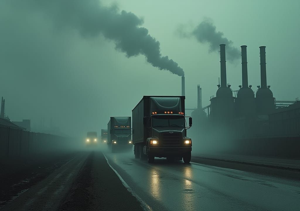 Industrial Convoy in Dystopian Landscape