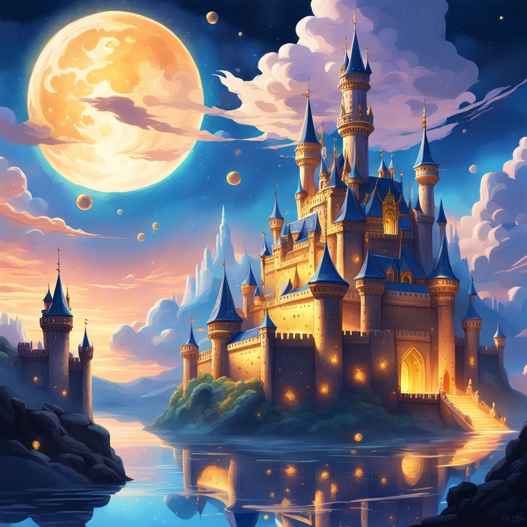 Luminous Castle on a Cloud in Dreamlike Fantasy Art