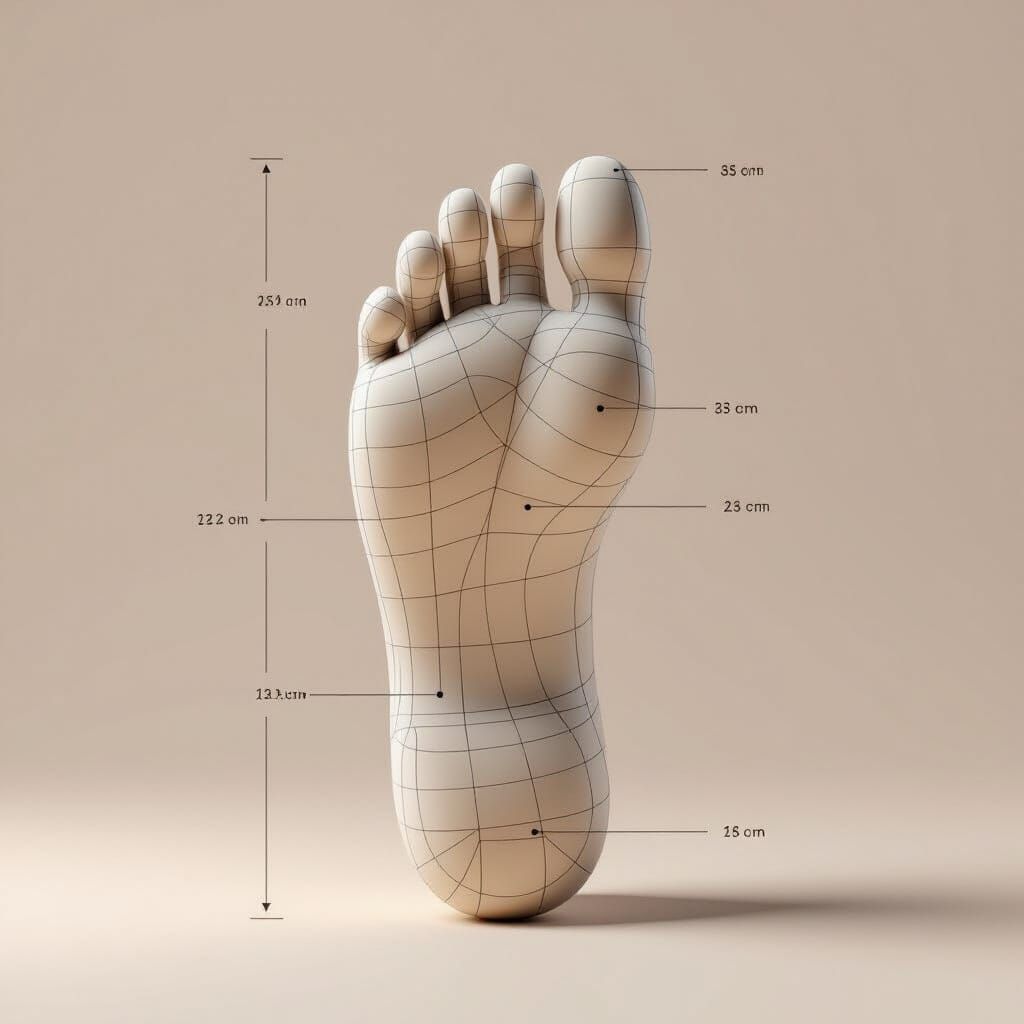 3D Foot Silhouette with Digital Measurement Lines