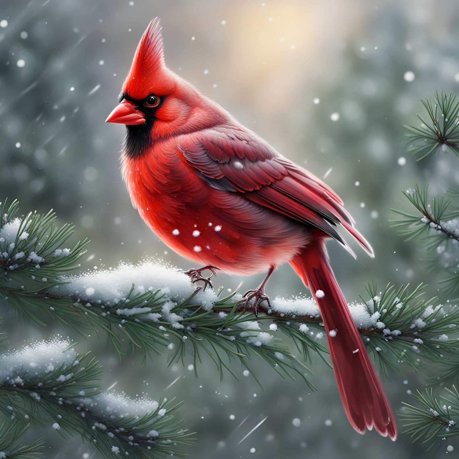 Cardinal in Winter Wonderland: Ethereal Fantasy Scene