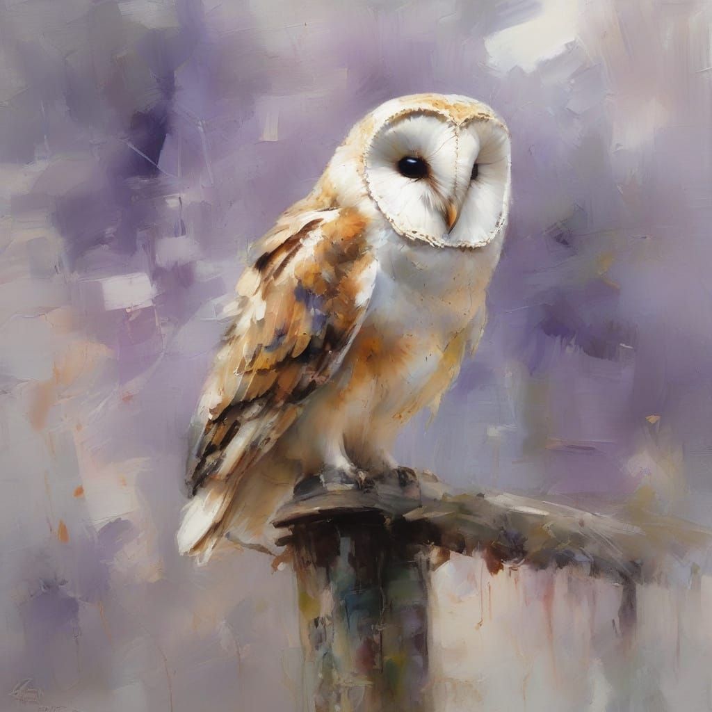 Barn Owl Fledgling in Twilight Watercolour