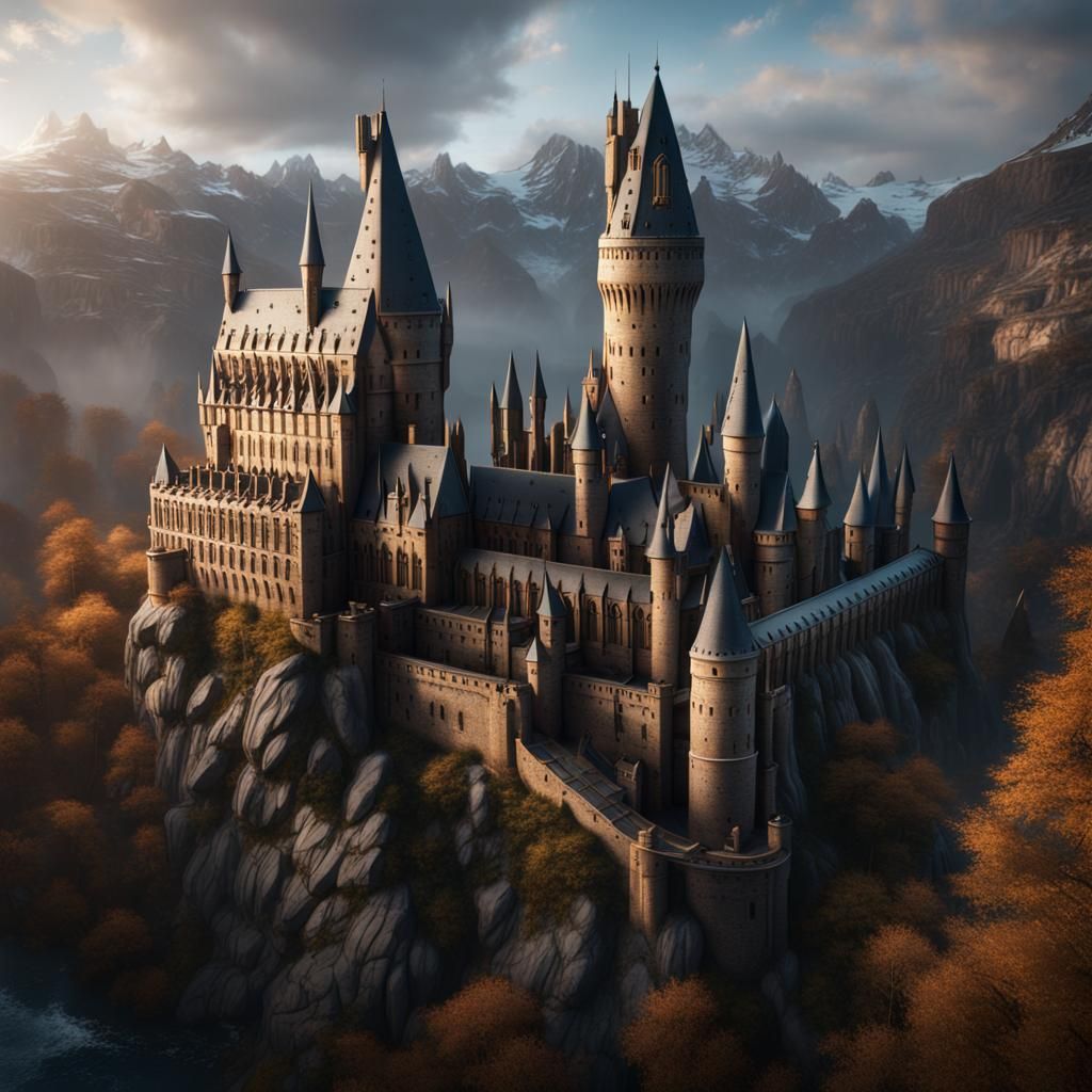 Detailed Matte Painting of Hogwarts Castle