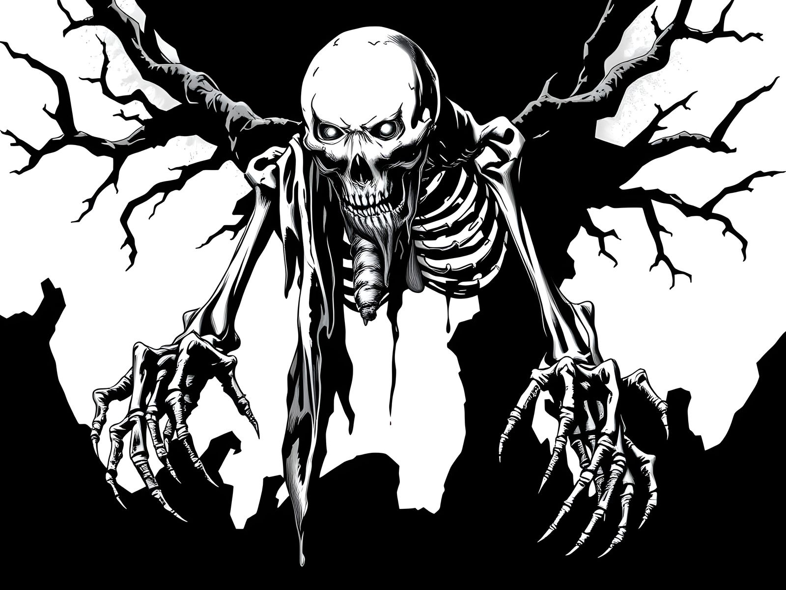 Zombie Skeleton Silhouette Vector Illustration