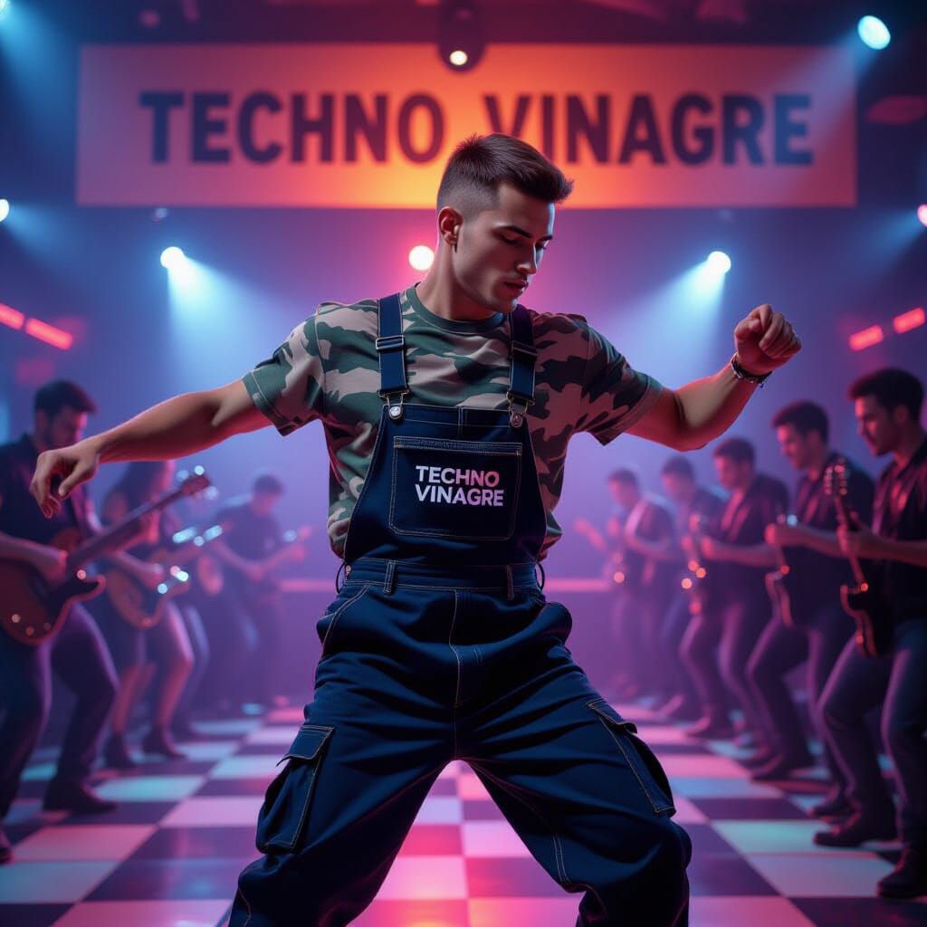 Man Dancing Techno in Retro Rave Style