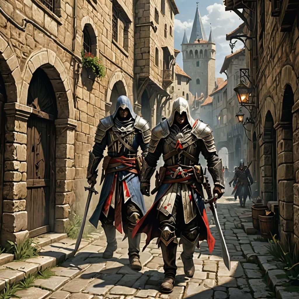 Assassins Strike in Medieval City, Game-Inspired Art