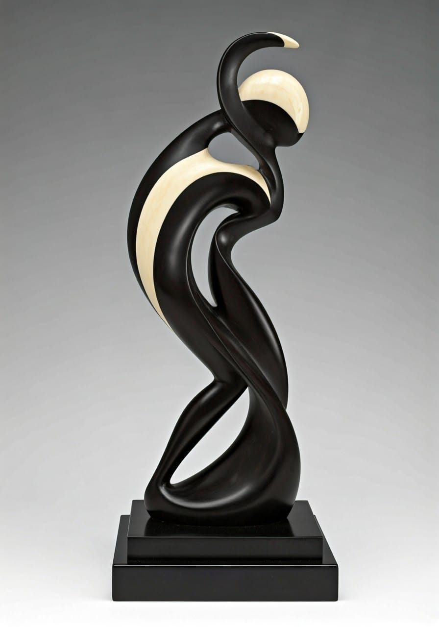 Dynamic Ebony and Ivory Abstract Figure Sculpture