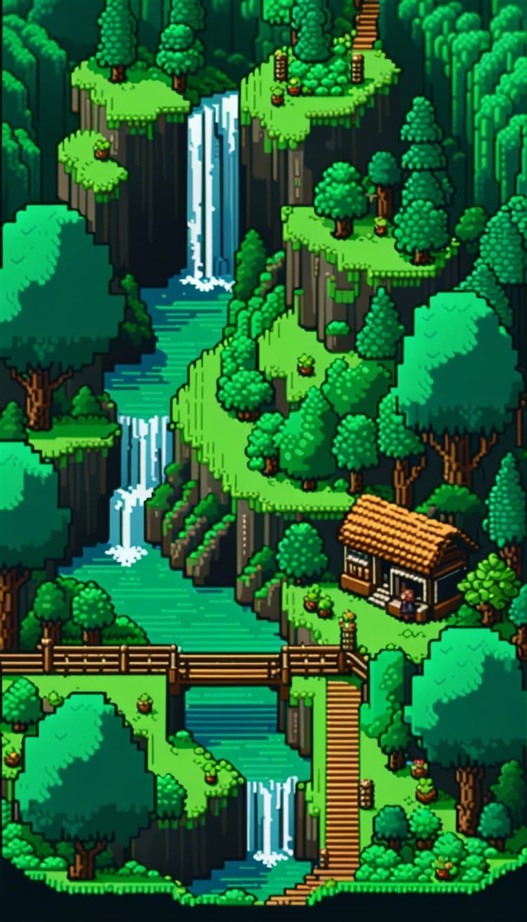 Lush Forest Pixel Art Landscape in 16-bit Style